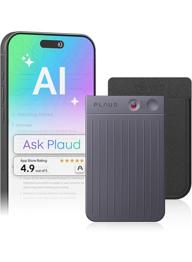 بلود مسجل صوت Plaud Note بتقنية الذكاء الاصطناعي مع حافظة، تحكم عبر تطبيق، نسخ وتلخيص صوتي بتقنية الذكاء الاصطناعي، يدعم 112 لغة، سعة 64 جيجابايت، مسجل صوت رقمي للمحاضرات والاجتماعات والمكالمات، أسود - Image 1